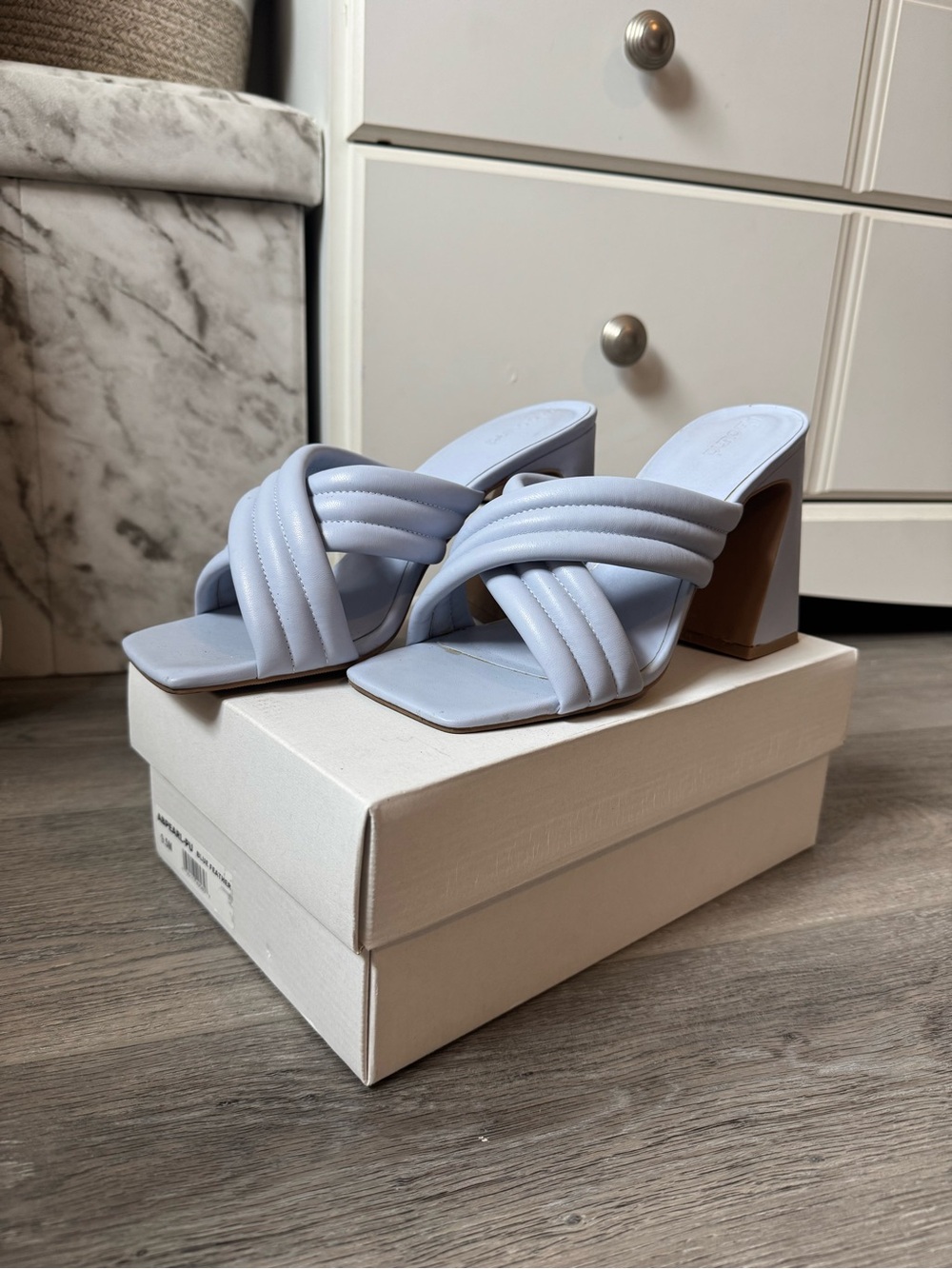 Abound Powder Blue Quilted Block Open Toe Heel Mules
